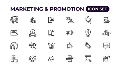 Marketing and promotion linear icons collection.Set of thin line web icon set, simple outline icons collection, Pixel Perfect icons, Simple vector illustration.