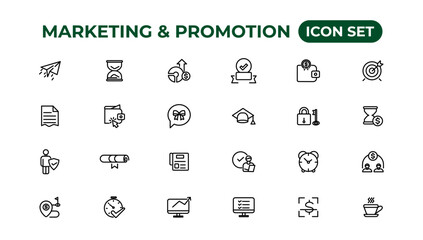 Marketing and promotion linear icons collection.Set of thin line web icon set, simple outline icons collection, Pixel Perfect icons, Simple vector illustration.
