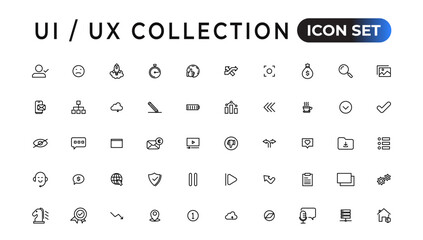 Fototapeta na wymiar Mega set of ui ux icon set, user interface iconset collection.Set of thin line web icon set, simple outline icons collection, Pixel Perfect icons, Simple vector illustration.
