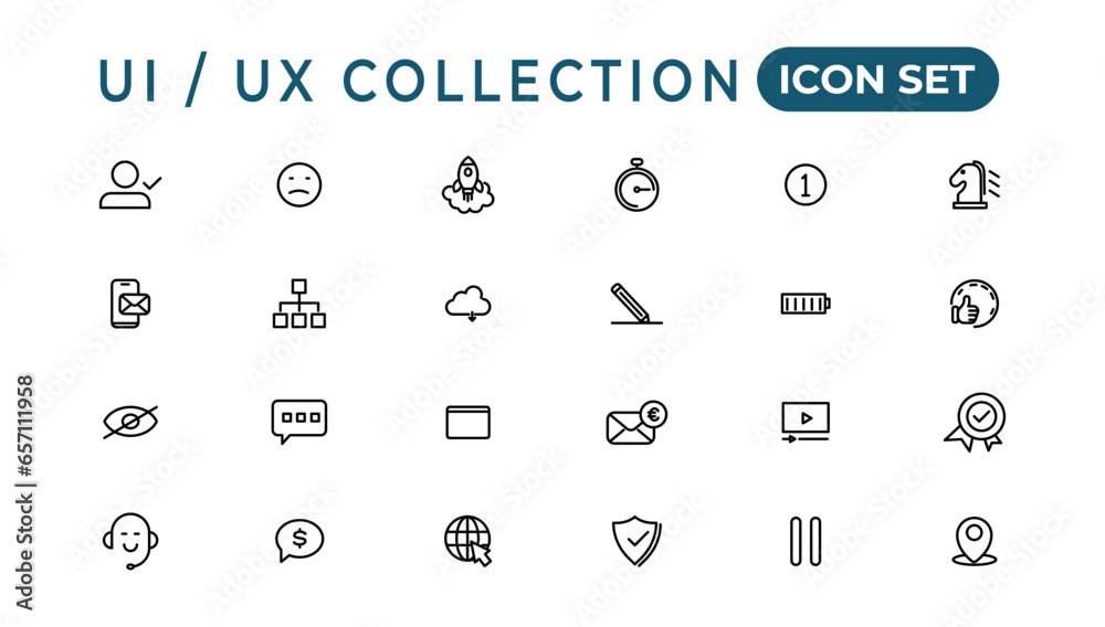 Poster mega set of ui ux icon set, user interface iconset collection.set of thin line web icon set, simple 