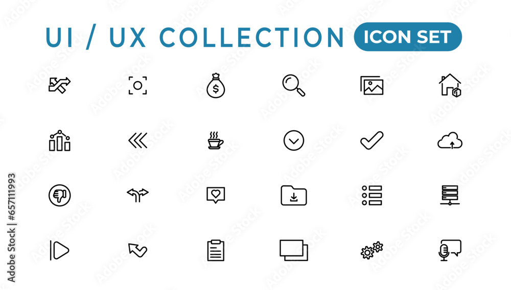 Poster mega set of ui ux icon set, user interface iconset collection.set of thin line web icon set, simple 