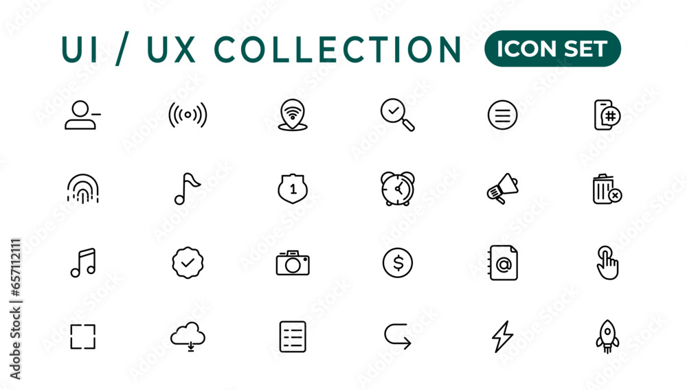 Poster mega set of ui ux icon set, user interface iconset collection.set of thin line web icon set, simple 