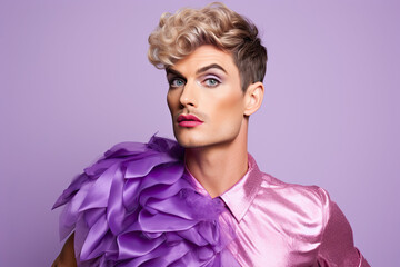 Portrait of a fashionable  drag queen, trendy and bright 