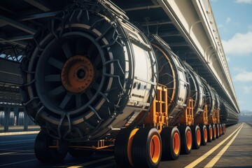 A picture of a large truck with a massive tire. This image can be used to depict transportation, heavy-duty vehicles, or industrial equipment.