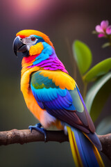 A colorful parrot is sitting on a branch, Generative AI
