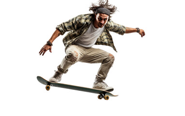 Image Portrait of a Man with a Skateboard in Full Length Isolated on a Transparent Background PNG