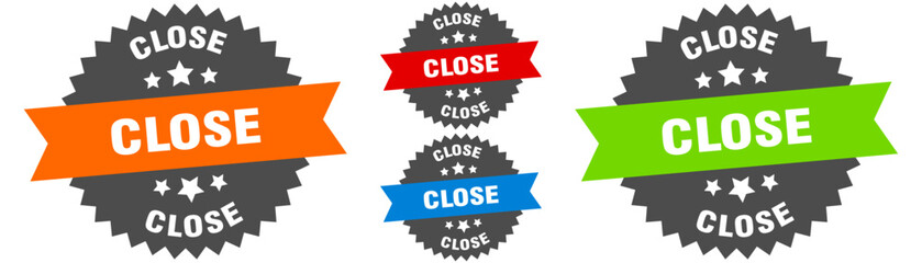 close sign. round ribbon label set. Seal