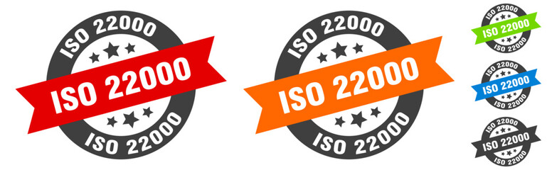 iso 22000 stamp. iso 22000 round ribbon sticker. tag
