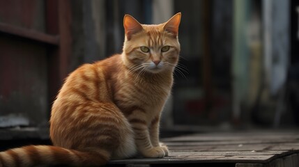 un chat roux dans la rue, généré par IA