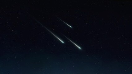 Bright trails of meteorites. Meteors in the night sky. Celestial bodies isolated.