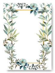 Beautiful green gardenia invitation card template. Border wedding invitation card set