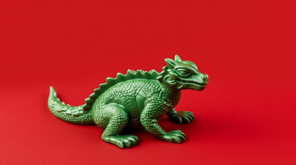 Obraz premium Symbol of Happy Chinese New Year Dragon on red background. Symbol of 2024 green Dragon. Greeting card with copy space