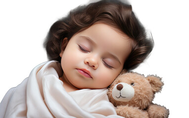 Serene Baby Napping on a Pure White Blanket Isolated on a Transparent Background PNG