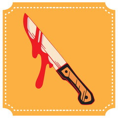 vector image of a knife with halloween blood with yellow background