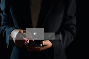 Mobile Multimedia Experience Woman Engaging with Video on Smartphone