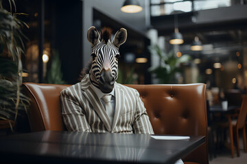 Fototapeta na wymiar Zebra in business suit at modern office.