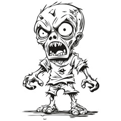 halloween zombie hand draw creepy undead silhouette black and white illustration