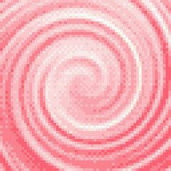 Pixelated pink and white cream swirl background. Vanilla and strawberry cream texture in pixel art style. Vector illustration