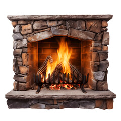 fireplace with burning logs - obrazy, fototapety, plakaty