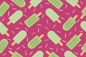 Popsicle seamless pattern vector illustration, Cute Popsicle with sprinkles on pink background. Vector 