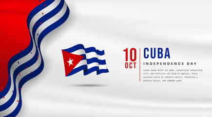 Banner illustration of Cuba independence day celebration with text space. Waving flag and hands clenched. Vector illustration.