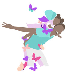 Beautiful butterfly girl with your dad illustration, wallpapers, posters, greeting cards prints. Transparent background