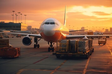 Shipping logistic business concept. cargo plane loading for logistic and transport business. - obrazy, fototapety, plakaty