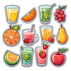 Cute 2d mixed fruit stickers, vector illustration