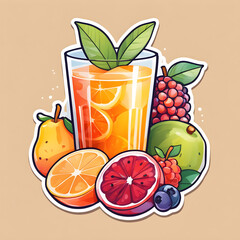 Cute 2d mixed fruit stickers, vector illustration