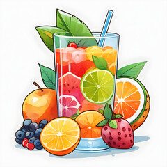 Cute 2d mixed fruit stickers, vector illustration