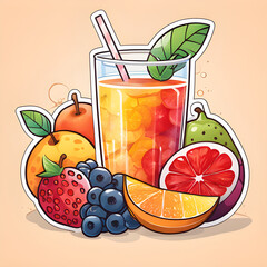 Cute 2d mixed fruit stickers, vector illustration