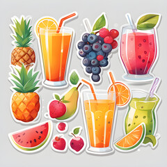 Cute 2d mixed fruit stickers, vector illustration