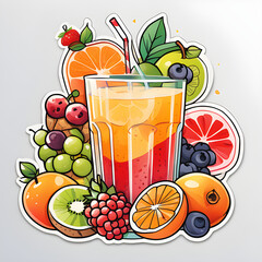 Cute 2d mixed fruit stickers, vector illustration