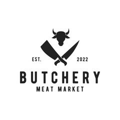 Vintage butcher template logo with knife, fresh beef. Logo for business, butcher shop, restaurant, badge and label.