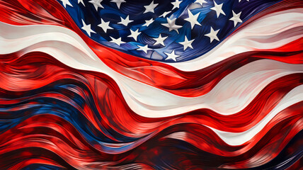 Abstract American Flag Painting.  Generated Image. A digital rendering of an abstract painting of the flag of the United States of America.