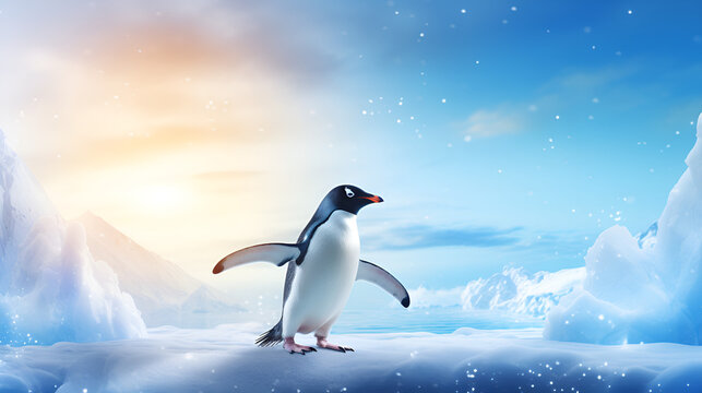 Icy Majesty: Penguins on a Glacial Iceberg background generative with ai