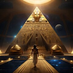 Futuristic Egyptian World, pyramids of Khafre, Egypt