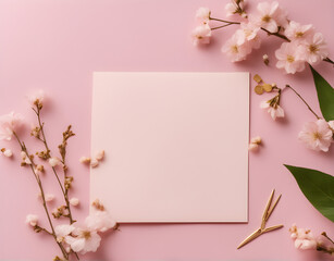 Bright feminine spring stationery mockup scene with a handmade paper greeting card. With copy space for your text. Generative Ai