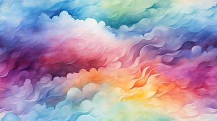 Obraz premium Bright colorful clouds in watercolor style. Drawing of lush clouds in pink and purple colors. Generative AI.