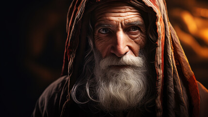 Close-up portrait of biblical old man. Patriarch Abraham, Isaac or Jacob. Christian illustration.