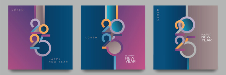 Happy new year 2025 with modern number design style. 2025 new year celebration square template