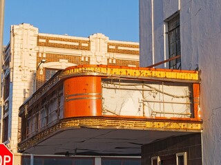 Dilapidated marque sign of theater in Galveston Island, Texas