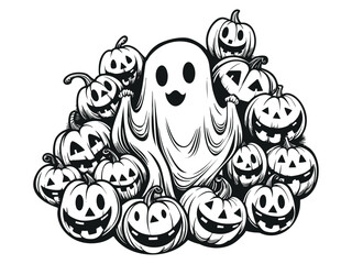 Illustration technique halloween ghost pumpkin 
