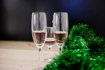 Wine glasses at New Year's parties.