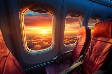 Airplane interior with window view