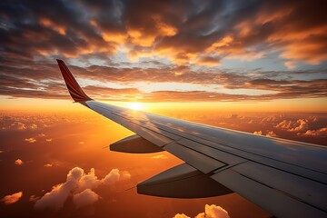 aiplane flying at sunrise