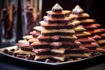 chocolate neapolitan slices arranged in a piramid