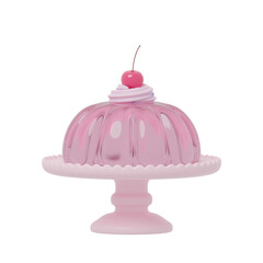 ヴィンテージ風のピンク色のゼリーとプレートの背景透過CG