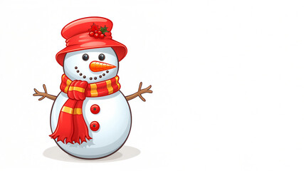 Cartoon snowman a winter sculpture during the festive season of Christmas which could be used as a greeting card, computer Generative AI stock illustration isolated on a white background with copy spa