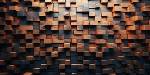 Volumetric 3D panel in the form of wooden bricks for walls in the interior, loft style